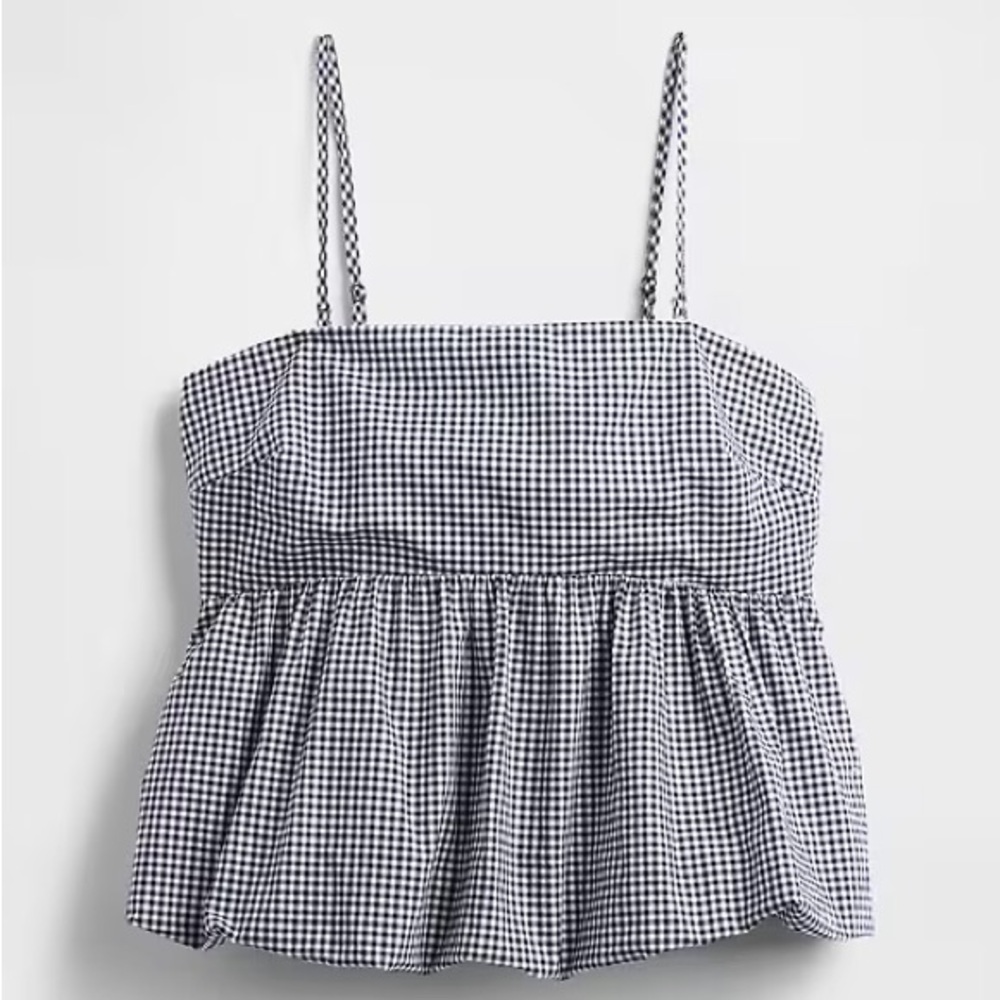 GAP 100% Cotton Poplin Gingham Peplum Cami Top - Womens Large Petite